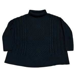 AYR Le Square Black Cable knit Wool Turtleneck Sweater